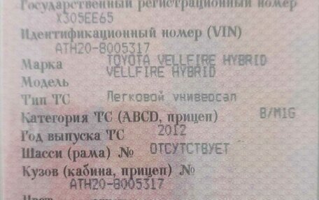 Toyota Vellfire I, 2012 год, 3 050 000 рублей, 2 фотография