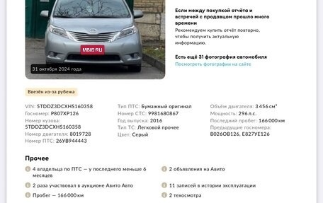 Toyota Sienna III, 2016 год, 3 250 000 рублей, 12 фотография