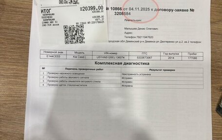 KIA cee'd III, 2014 год, 1 050 000 рублей, 14 фотография