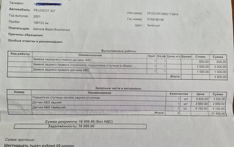 Peugeot 307 I, 2001 год, 220 000 рублей, 17 фотография