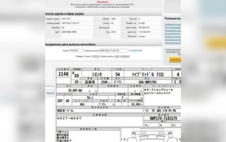 Toyota Sienta II, 2018 год, 2 000 000 рублей, 26 фотография