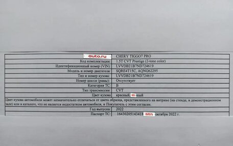 Chery Tiggo 7 Pro, 2022 год, 1 985 000 рублей, 29 фотография